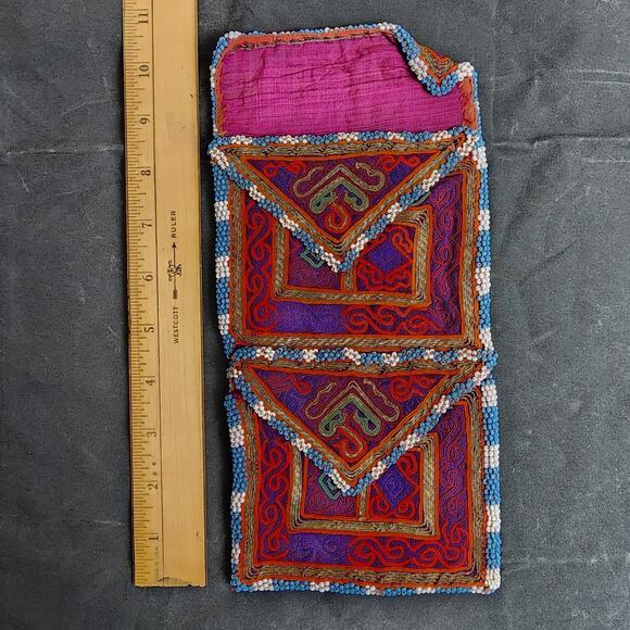 Kuchi Embroidered Pouch Wallet Central Asian Handmade Beaded Triangle Pockets - Picture 3 of 6